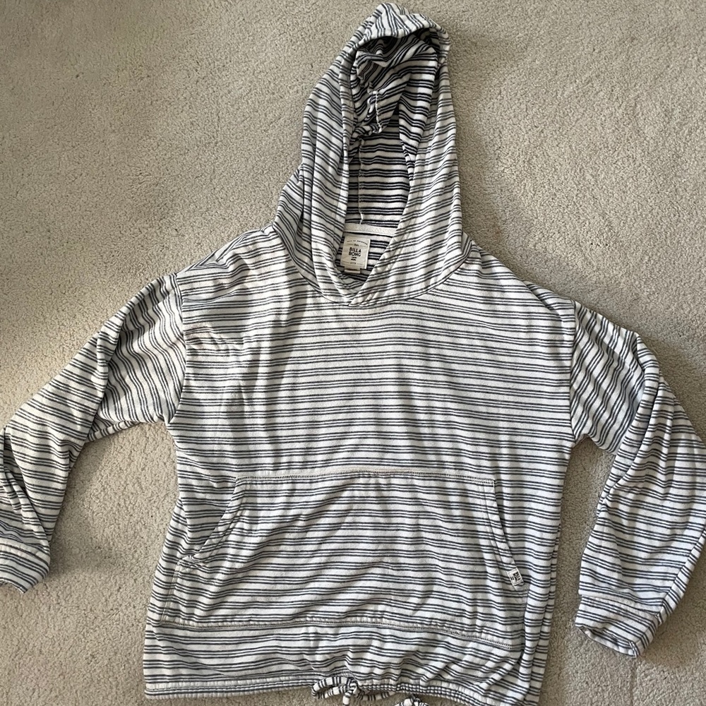 BILLABONG NAVY AND WHITE STRIPE HOODIE